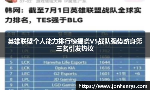 英雄联盟个人能力排行榜揭晓V5战队强势跻身第三名引发热议